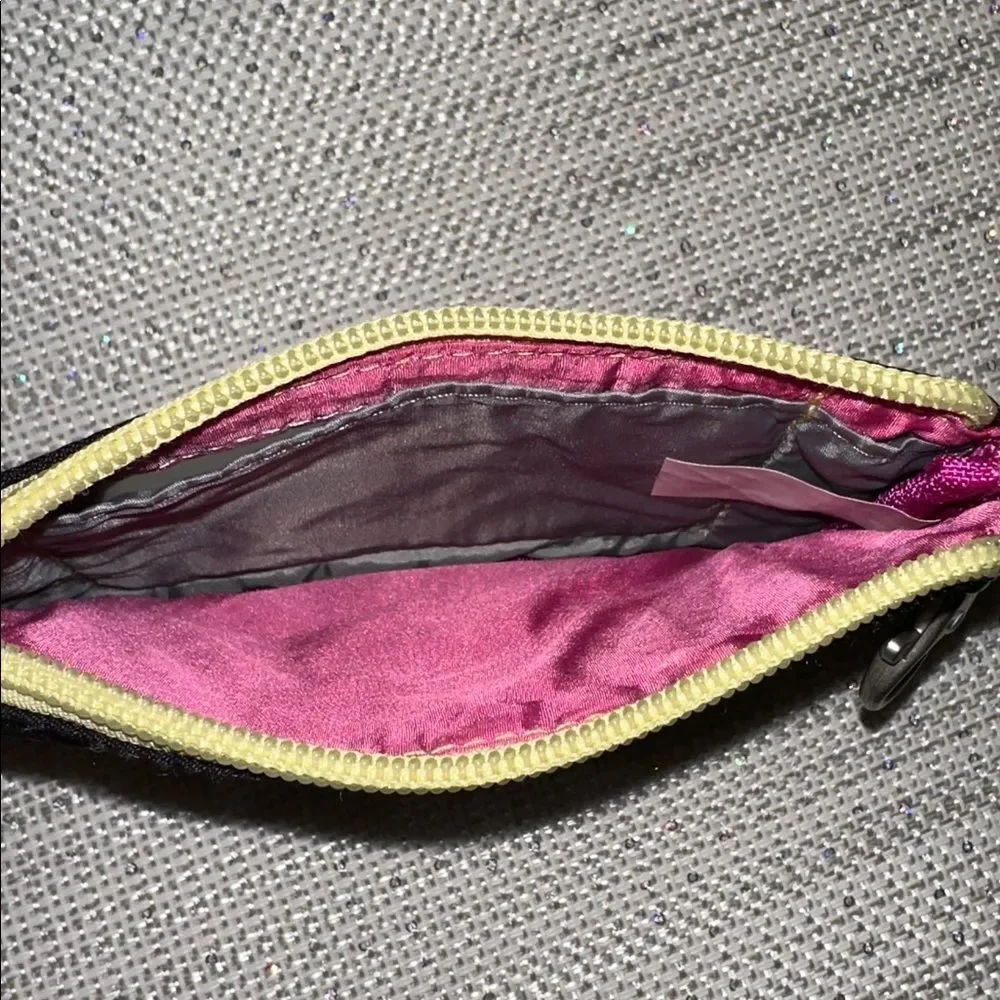 TRAVELON RFID Black Yellow Pink Floral Embroidery Daisy Double Zip Clutch Wallet